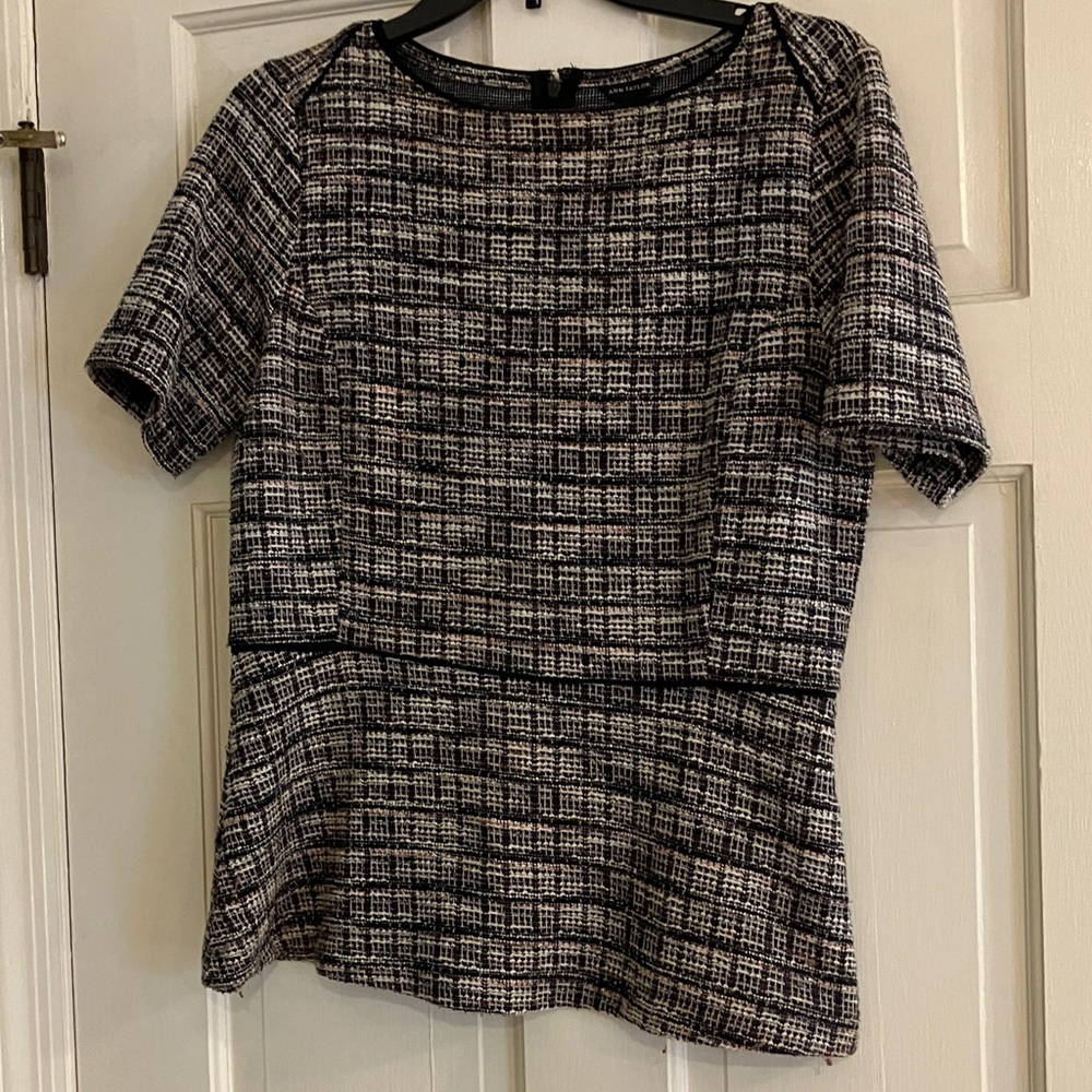 Ann Taylor Black and White Plaid Top